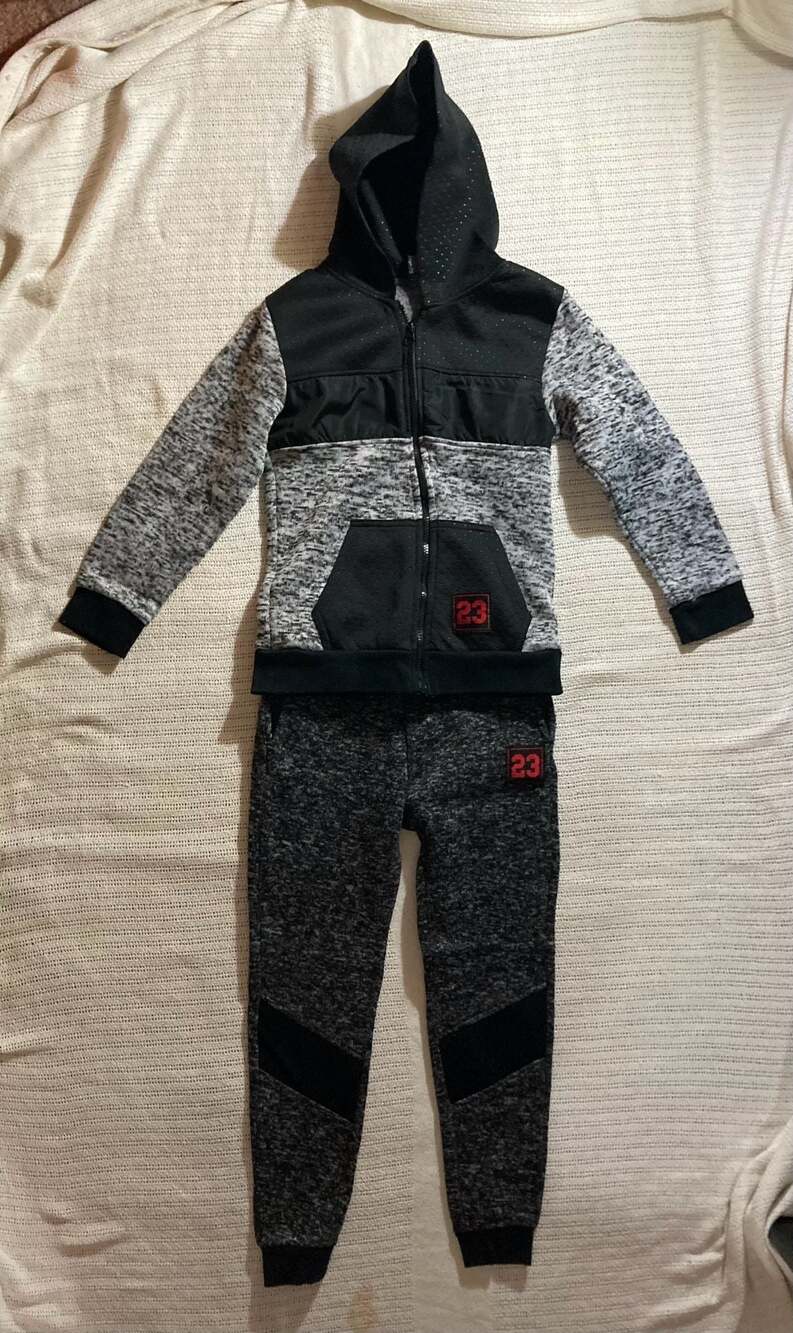 Boys Black and Grey 2-Piece Tracksuit Hoodie and Joggers Set